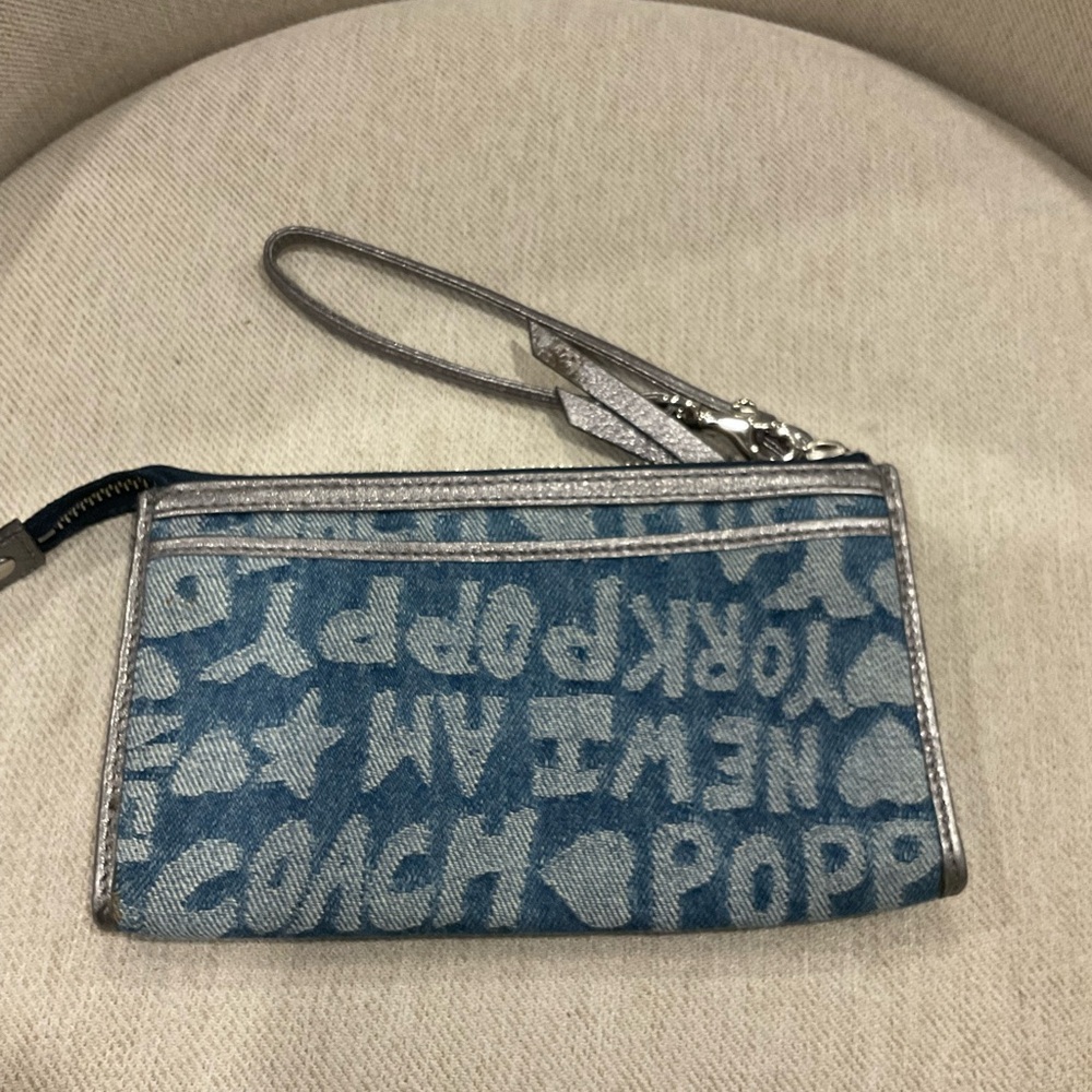 Coach Denim and Silver Poppy Wristlet - Picture 2 of 6
